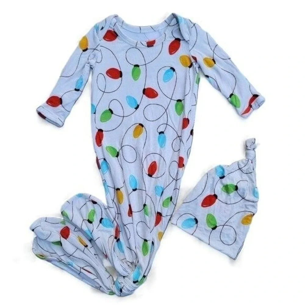 Little Snuggles Bamboo‎ Christmas Lights Gown & Hat Size NB